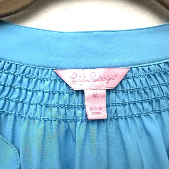 Lilly Pulitzer Medium M Elsa Silk Zanzibar Blue Long Sleeve Blouse Top - Picture 3 of 11